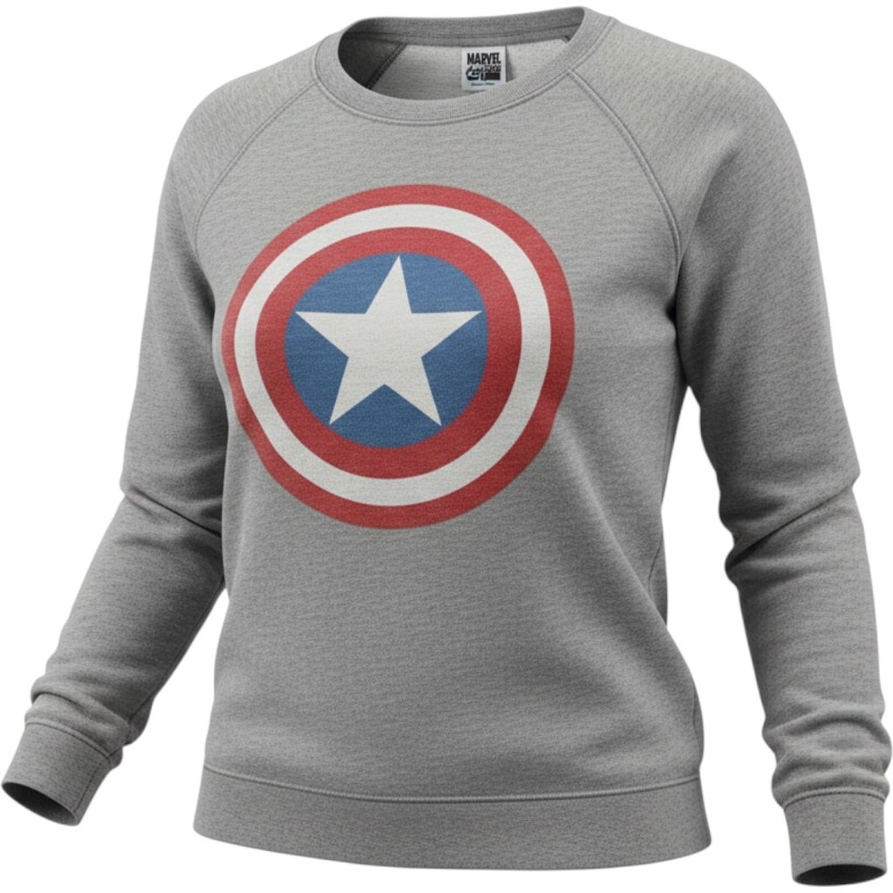 Marvel Captain America Shield Graphic Sweatshirt Gray Womens Medium Pullover